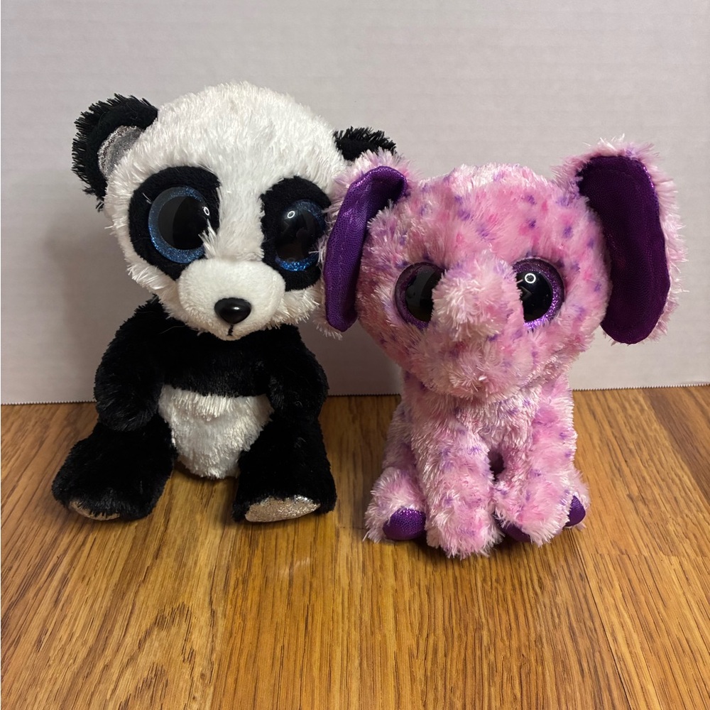 Ty Beanie Boos Plushies Bundle Eva The Elephant And Bamboo The Panda Toys.